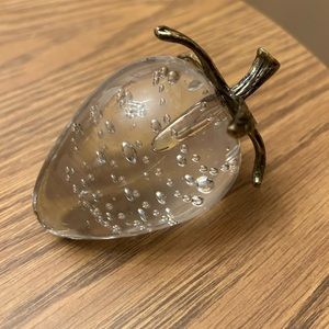 Vintage Silvestri Glass Strawberry with metal stem controlled bubbles 3.…